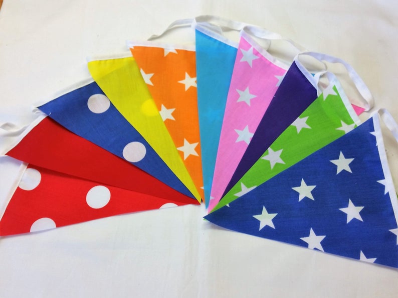 10ft3m Carnival Fabric Bunting Festival Shabby Chic Wedding Garland Banner Handmade Venue Decor Flags Pennants FREE SHIPPING UK