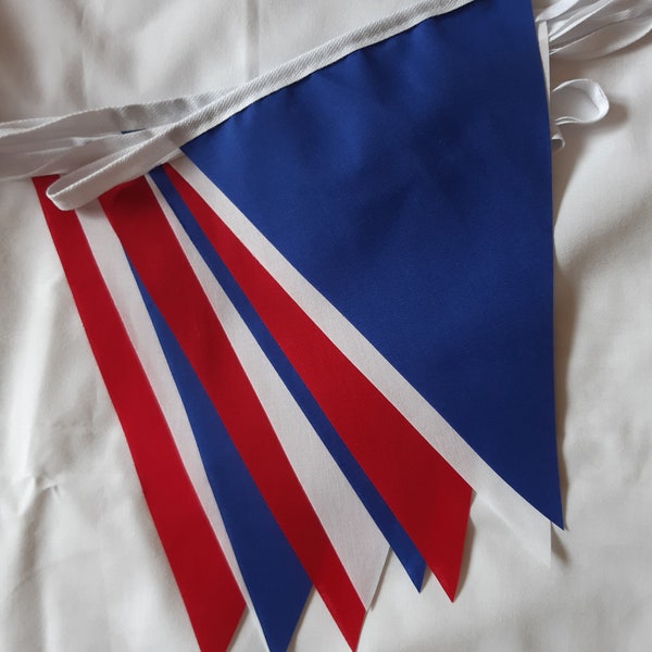 Fabric Bunting Red White Blue Platinum  Royal  Patriotic Handmade Single Ply Venue decoration D Day 80th Anniversary