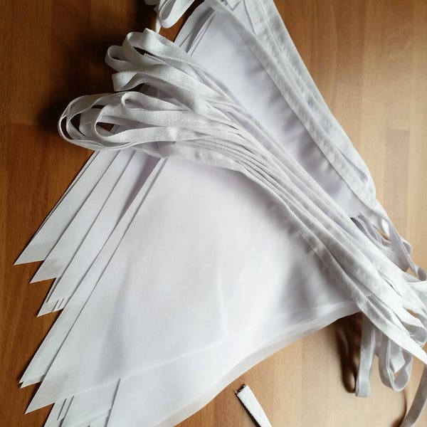 Bunting 50mtrs 160ft (5 X 10m ) White Fabric Bunting, Handmade Single Ply Venue decoration Classic traditional  WEdding