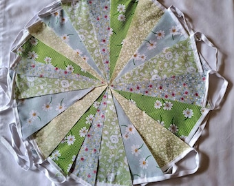 20ft/6m Green Fabric Bunting Shabby Chic Wedding Garland Banner