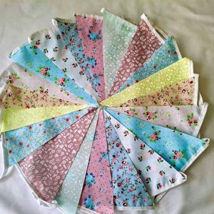 Floral Fabric Bunting Banner Choice of designs  10ft/20ft/40ft/80ft.Bright garland to decorate any venue