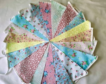 Floral Fabric Bunting Banner Choice of designs  10ft/20ft/40ft/80ft.Bright garland to decorate any venue