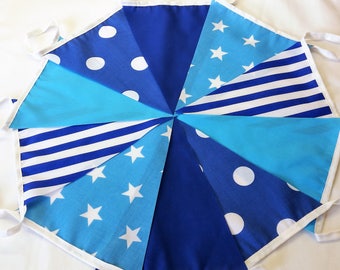 Blue Nautical Fabric Bunting: Shabby Chic Wedding Garland (10ft)