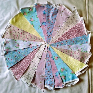 Shabby Chic Fabric Bunting: Floral Wedding Garland, 20 ft Handmade