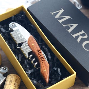 Customized Wedding Gift, Wood Handle Engraved Wine Opener, Personalized Corkscrew Opener for Best Man
