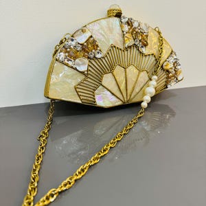 Antique Handmade Brass & Mother of Pearl Clutch Bag – Vintage-Inspired Evening Purse