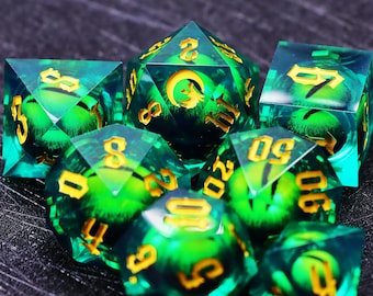 Dragon Eye Liquid Core DnD Dice Set for Role Playing Games, Full Dungeons and Dragons Dice Set for DnD Gifts, Resin D&D Dice Set