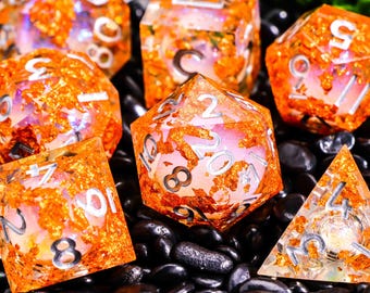 Pink Liquid Core DnD Dice Set for magic game,Sharp Edge D&D Dice D20 for RPG, Moon Star DND Dice Set of 7 for RPG, Absolutely worth dice D6