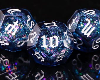 Shiny 12 Zodiac Liquid Core DnD Dice Set for magic game, Full Dungeons and Dragons Dice Set for RPG, Unique Galaxy Liquid Core D&D Dice Set
