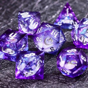 Dreamy Purple Liquid Core DnD Dice Set for magic game, Dinosaur Dungeons and Dragons Dice Set for RPG, Koi Fish Liquid Core D&D Dice Set