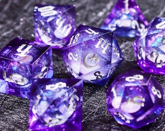 Juego de dados DnD con núcleo líquido Dreamy Purple para juegos de magia, juego de dados Dinosaur Dungeons and Dragons para juegos de rol, juego de dados D&D con núcleo líquido Koi Fish