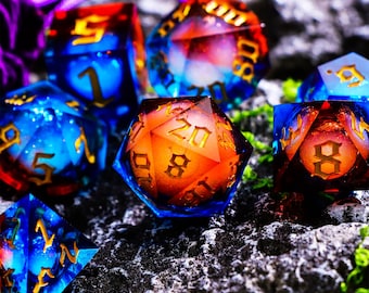 Red Blue Liquid Core DnD Dice Set for magic game, Full Dungeons and Dragons Dice Set for RPG, Unique Liquid Core D&D Dice Set