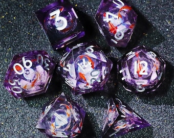 Dark Koi Liquid Core DnD Dice Set for magic game, Full Dinosaur Dungeons and Dragons Dice Set for RPG, Koi Fish Liquid Core D&D Dice Set