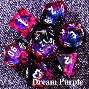 マジックゲーム用の光沢のあるギャラクシーリキッドコアダンジョンズアンドドラゴンズダイスセット、RPG用のダークムーンダンジョンズアンドドラゴンズダイスセット、ユニークなリキッドコアD＆Dダイスセット Dream Purple