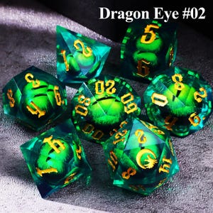 マジックゲーム用の光沢のあるギャラクシーリキッドコアダンジョンズアンドドラゴンズダイスセット、RPG用のダークムーンダンジョンズアンドドラゴンズダイスセット、ユニークなリキッドコアD＆Dダイスセット Dragon Eye #02
