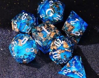 Mystery Blue Foil Liquid Core DnD Dice Set for Magic Game, Full Dungeons and Dragons Dice Set for DnD Gifts, Resin Dnd Mystery Dice Set
