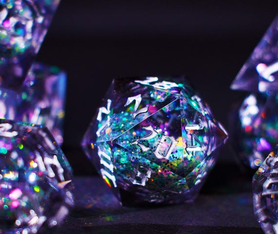 Shiny Galaxy Liquid Core DnD Dice Set for magic game, Dark Moon Dungeons and Dragons Dice Set for RPG, Unique Liquid Core D&D Dice Set