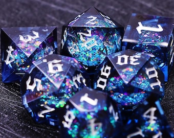 Glittering Galaxy Liquid Core DnD Dice Set for Role Playing Games, Full Dungeons and Dragons Dice Set for DnD Gifts, Resin D&D Dice Set