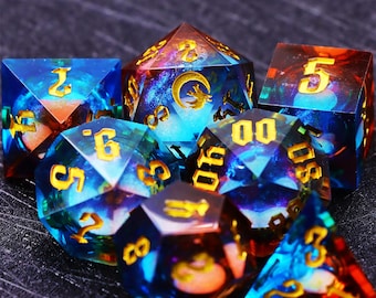Red Blue Moon Liquid Core DnD Dice Set for Role Playing Games, Full Dungeons and Dragons Dice Set for DnD Gifts, Resin D&D Dice Set