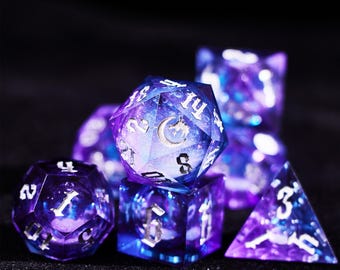 ユニークなダークムーンダンジョンズ＆ドラゴンズDnDダイスセット（RPG用）、ユニークなリキッドコアダイスセット（ギフト用）、フルレジンリキッドコアD&Dダイスセット