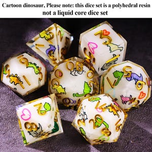 マジックゲーム用の光沢のあるギャラクシーリキッドコアダンジョンズアンドドラゴンズダイスセット、RPG用のダークムーンダンジョンズアンドドラゴンズダイスセット、ユニークなリキッドコアD＆Dダイスセット Cartoon dinosaur