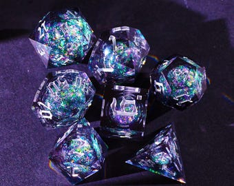 Dark Galaxy Liquid Core DnD Dice Set for magic game, Full Dungeons and Dragons Dice Set for RPG, Unique Resin Liquid Core D&D Dice Set