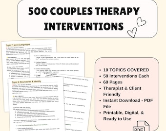 Couples Therapy Workbook: 500 Relationship Interventions (Printable PDF)