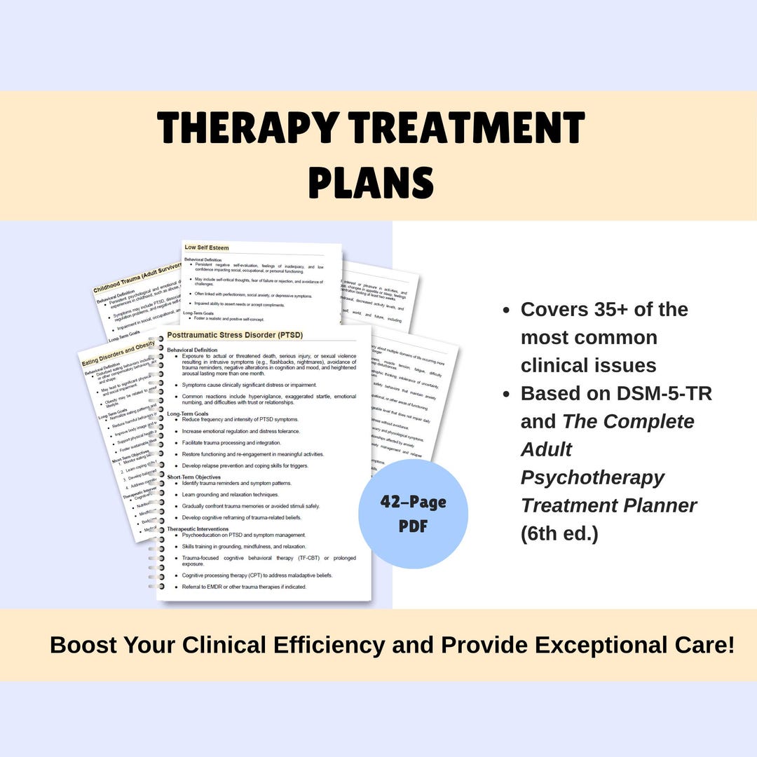 Therapy Treatment Plan Templates: 35+ Clinical Issues (PDF Download) - Etsy