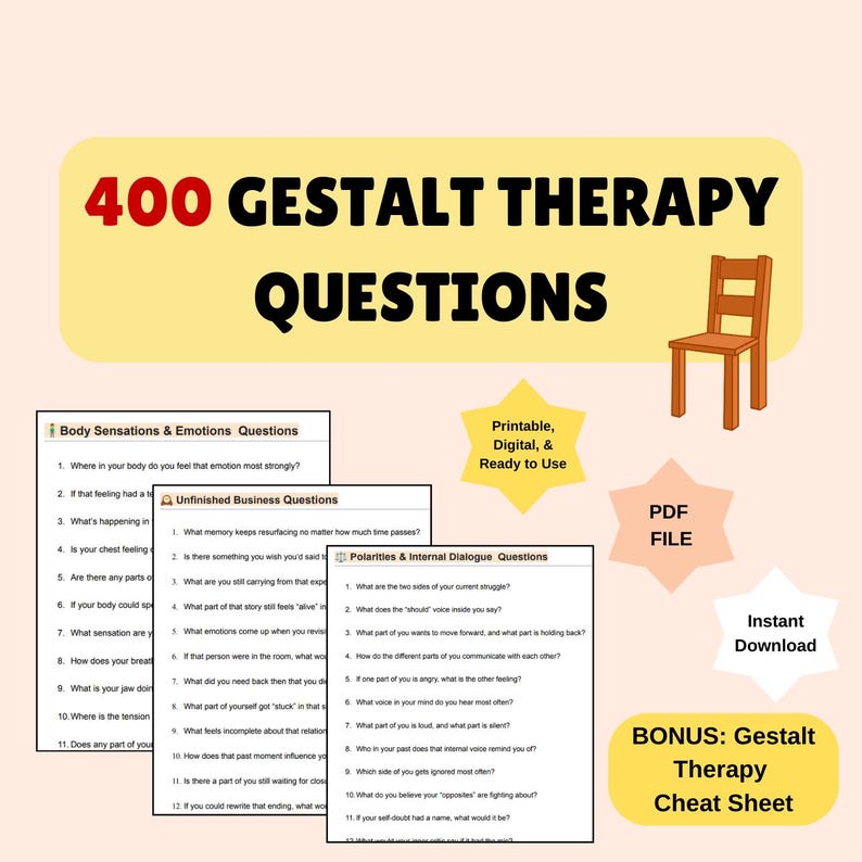 Gestalt Therapy Questions: PDF Workbook With Cheat Sheet (counseling ...