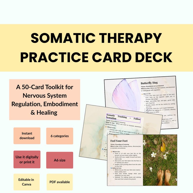 Somatic Therapy Card Deck: Nervous System Regulation (PDF & Canva) - Etsy
