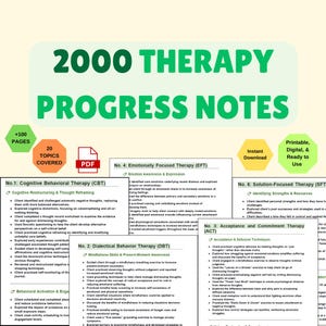 Notas de progreso de terapia 2000, Guía de plantillas de documentación de asesoramiento, Hoja de referencia para notas de sesiones de psicoterapia, Hoja de trabajo de TCC/DBT/ACT/IFS