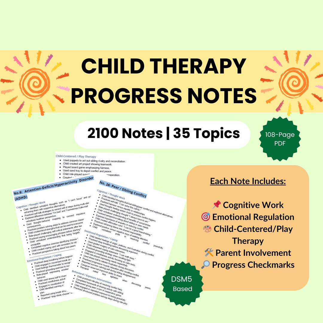 Child Therapy Progress Notes: DSM-5 Based, 2100+ Ready-to-use (PDF) - Etsy