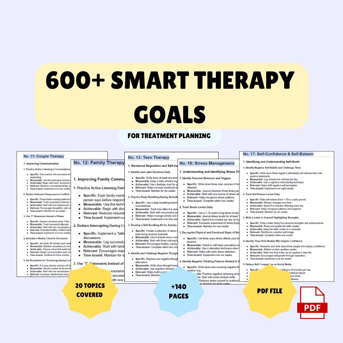 Smart Therapy Script 600+ SMART Therapy Goals: Mental Health Treatment Plan (digital ...