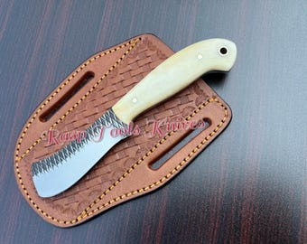 Hand Forged Steel Bull Cutter Knife: Cowboy Farrier Rasp with Camel Bone Handle