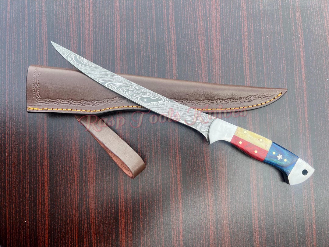 Camel Filet Handmade Damascus Steel Fillet Knife: Exotic Wood & Camel Bone Handle ...