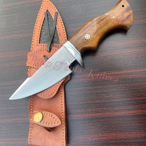 Hand Forged Cowboy Hunting Knife: Rosewood Handle, Leather Sheath