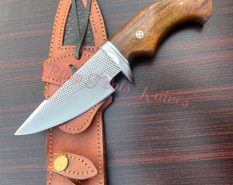 Hand Forged Cowboy Hunting Knife: Rosewood Handle, Leather Sheath