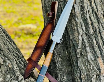 Handmade Carbon Steel Spartan Spear: Ottoman Style, Leather Sheath