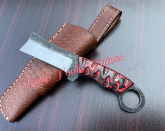 Hand Forged 1095 Steel Bull Cutter Knife: Cowboy Pakka Wood Handle