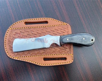 Handmade J2 Steel Bull Cutter Knife: Cowboy Style with Leather Sheath