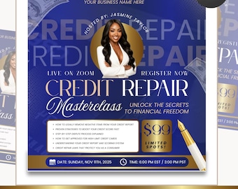 Credit Repair Masterclass Flyer: Editable Canva Template (Digital Download)