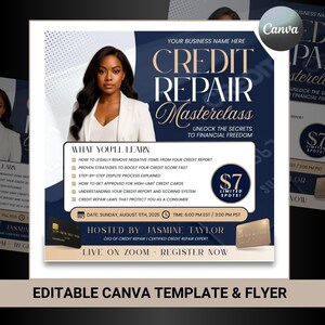 Credit Repair Flyer, Editable Canva Masterclass Template for Social Media Posts