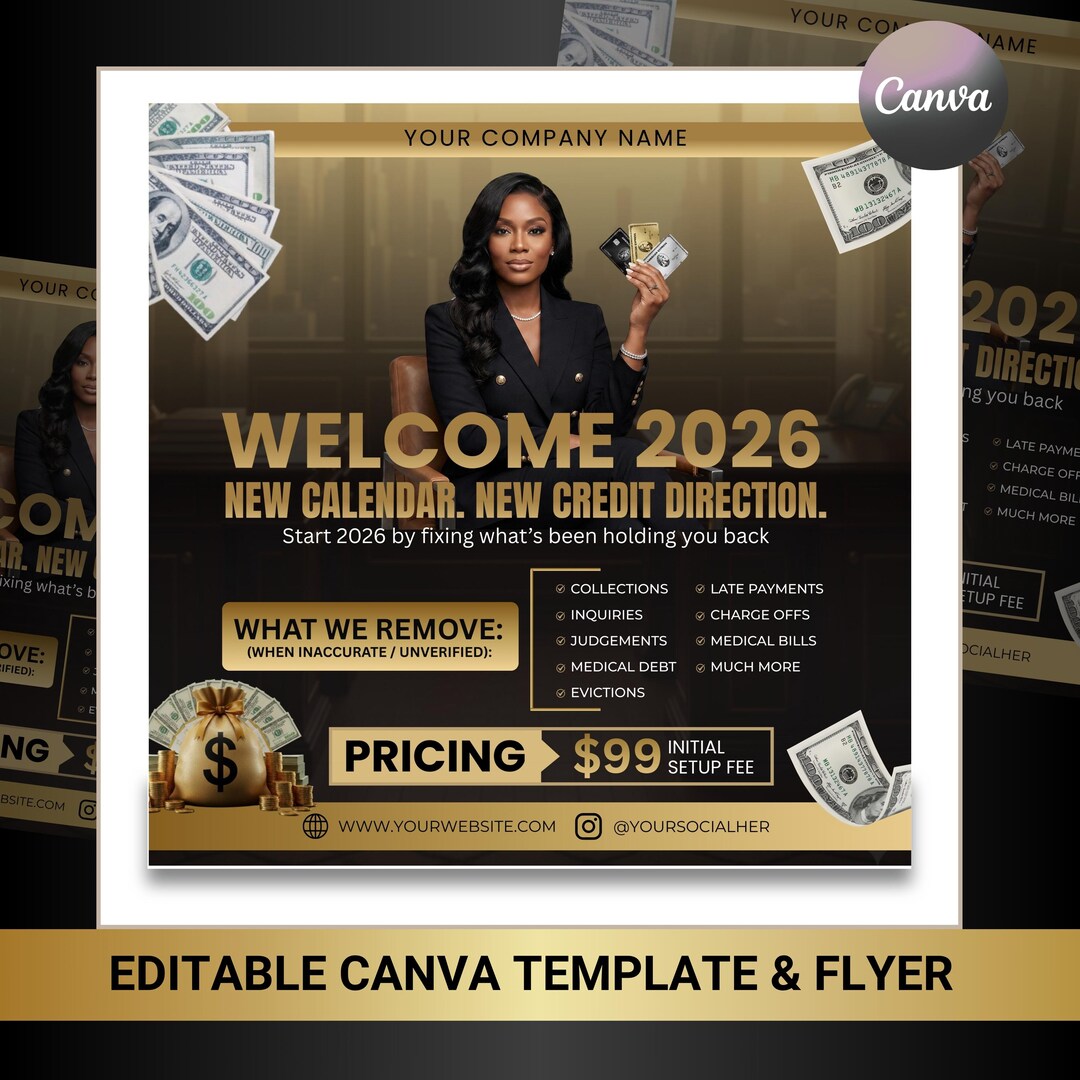 Welcome 2026 - New Year Credit Repair Flyer Template: Editable Canva ...