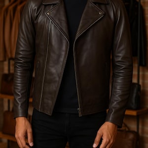 brown leather biker jacket, vintage biker jacket, real leather jacket, handmade leather jacket, classic jacket, custom leather jacket.