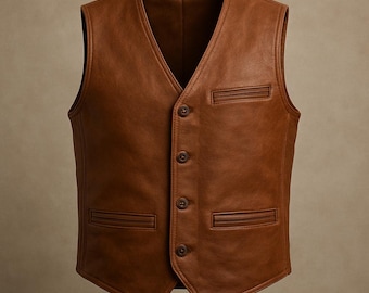 Brown leather vest men, men's brown leather waistcoat, genuine leather vest for men, classic brown vest, sleeveless leather jacket men.