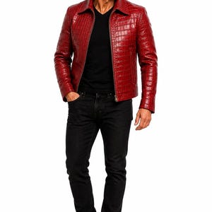 Men's sheepskin leather jacket, brown leather jacket, genuine sheepskin coat, real leather winter jacket, handmade men's leather jacket, image 3