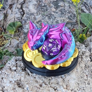 Dragon Dice Guardian with Mystery D20 | 3D Printed Fantasy Dice Display Stand | DND Miniature Gift for RPG Fans & Dice Hoarders