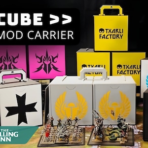 Mallette de transport miniature modulaire | Porte-avions de combat Warhammer 40k avec logo personnalisé | Stockage de jeu Cube Mod