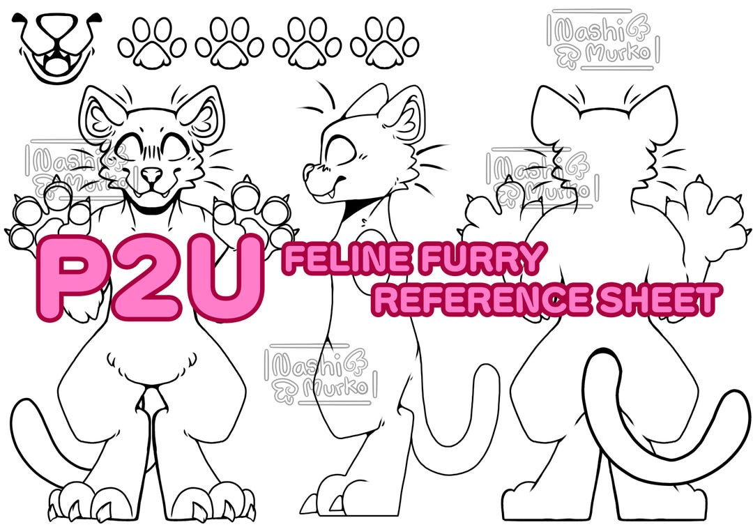 Cat | Feline 3 Sided Fursona Reference Sheet Base | Furry Line Art ...
