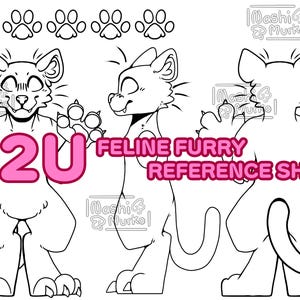 Cat | Feline 3 Sided Fursona reference sheet Base | Furry line art & base